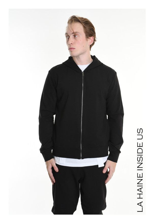 La Haine Inside Us Bluza | 3M M1166 | Mężczyzna | Czarny. Okazja: na co dzień. Typ kołnierza: kaptur. Kolor: czarny. Materiał: wiskoza, elastan. Wzór: aplikacja. Styl: casual, elegancki