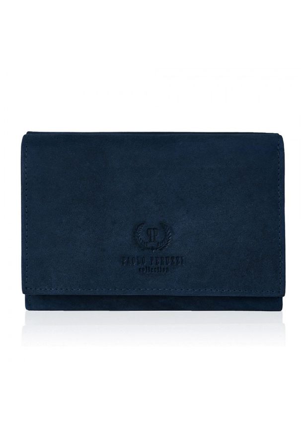 Portfel skórzany vintage PAOLO PERUZZI granatowy T-33-DB. Kolor: niebieski. Materiał: skóra