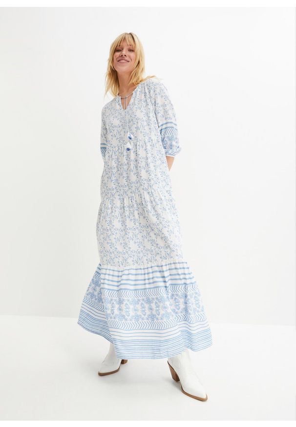 bonprix - Długa sukienka z lejącej wiskozy. Kolor: biały. Materiał: wiskoza. Sezon: lato. Długość: maxi