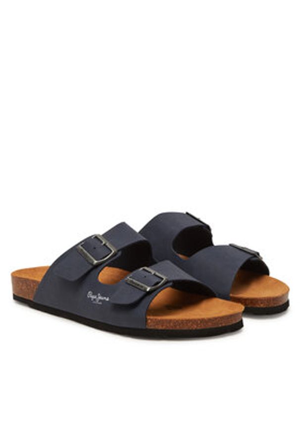 Pepe Jeans Klapki PMS90110 Granatowy. Kolor: niebieski. Materiał: skóra