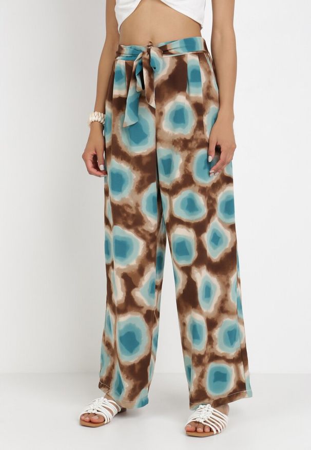 Born2be - Miętowo-Brązowe Spodnie Elitea. Stan: podwyższony. Kolor: miętowy. Długość: długie. Wzór: paski. Sezon: wiosna, lato