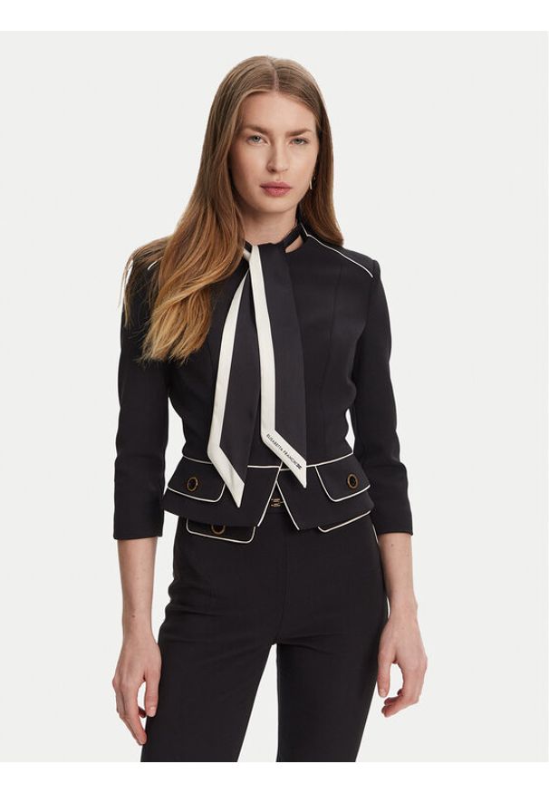 Elisabetta Franchi Marynarka GI-T51-51E2-V560 Czarny Regular Fit. Kolor: czarny. Materiał: syntetyk