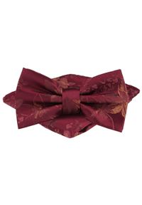 Mucha Męska w Zestawie z Poszetką - Alties - Bordo w Kwiaty. Kolor: czerwony. Wzór: kwiaty. Styl: elegancki, sportowy #1