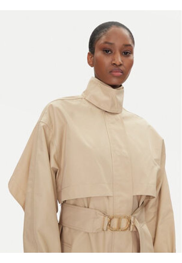 TwinSet - TWINSET Trencz 251TP2661 Beżowy Loose Fit. Kolor: beżowy. Materiał: syntetyk, bawełna