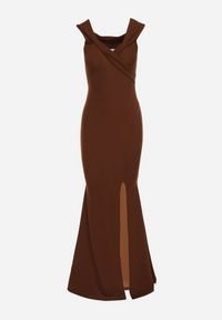Born2be - Brązowa Sukienka Maxi na Szerokich Ramiączkach Joconda. Kolor: brązowy. Długość rękawa: na ramiączkach. Typ sukienki: rozkloszowane. Długość: maxi