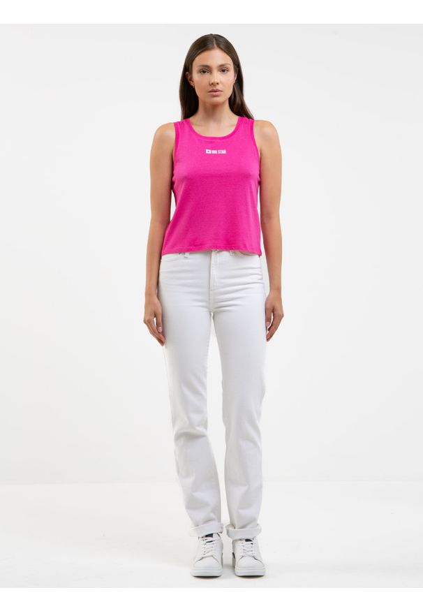 Big-Star - Koszulka damska bez rękawów Leila 602. Kolor: różowy. Materiał: jeans, dzianina. Długość rękawa: bez rękawów. Długość: krótkie. Wzór: nadruk. Styl: klasyczny, elegancki, wakacyjny