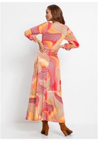 Długa sukienka kopertowa bonprix pomarańczowo-jasnoróżowy z nadrukiem. Kolor: pomarańczowy. Wzór: nadruk. Typ sukienki: kopertowe. Długość: maxi #4