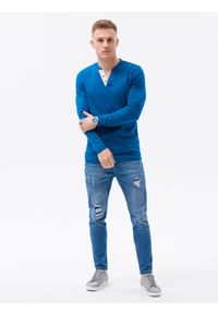 Ombre Clothing - Longsleeve męski z guzikami - niebieski V2 L133 - XXL. Kolor: niebieski. Materiał: bawełna, poliester. Długość rękawa: długi rękaw #6