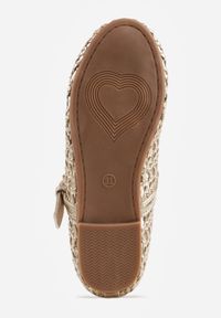 Born2be - Złote Balerinki Ozdobione Plecionką i Paskiem Tesenia. Okazja: na co dzień. Zapięcie: pasek. Kolor: złoty. Materiał: jeans. Wzór: aplikacja. Styl: casual #3