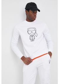 Karl Lagerfeld bluza męska kolor biały z aplikacją. Okazja: na co dzień. Kolor: biały. Materiał: materiał, dzianina. Wzór: aplikacja. Styl: casual