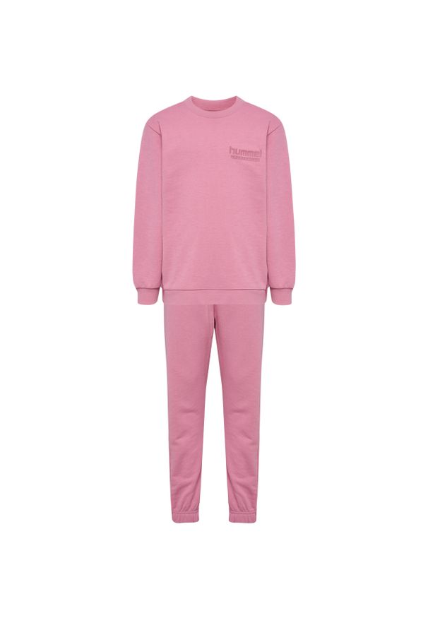 Dziecięcy dres Hummel Base. Okazja: na uczelnię. Kolor: różowy. Materiał: dresówka. Wzór: nadruk. Styl: sportowy