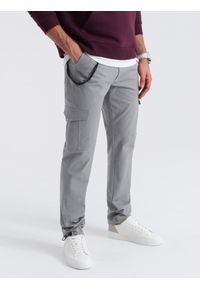 Ombre Clothing - Spodnie męskie z kieszeniami cargo i ściągaczem na dole nogawki - szare V4 - Rozmiar: XXL. Kolor: szary. Materiał: elastan, bawełna