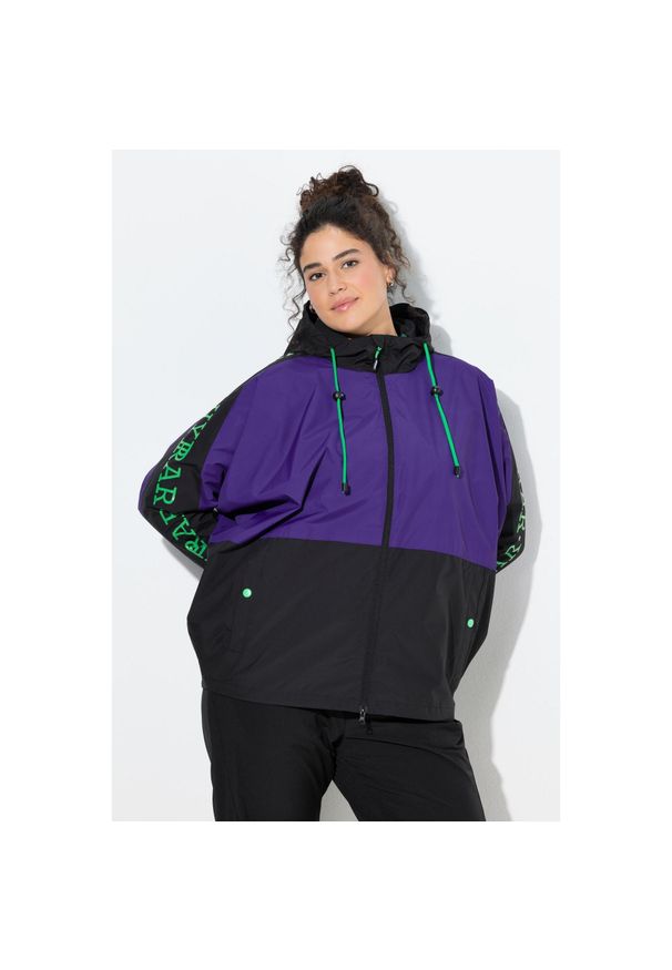 ULLA POPKEN - Damskie Kurtka funkcyjna kaptur oversize rękawy kimonowe. Kolekcja: plus size. Kolor: fioletowy. Materiał: poliester, materiał