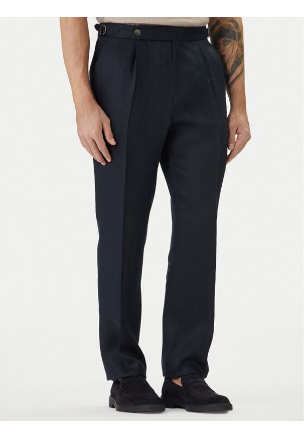 BOSS Spodnie materiałowe H-Perino 50563231 Granatowy Relaxed Fit. Kolor: niebieski. Materiał: len