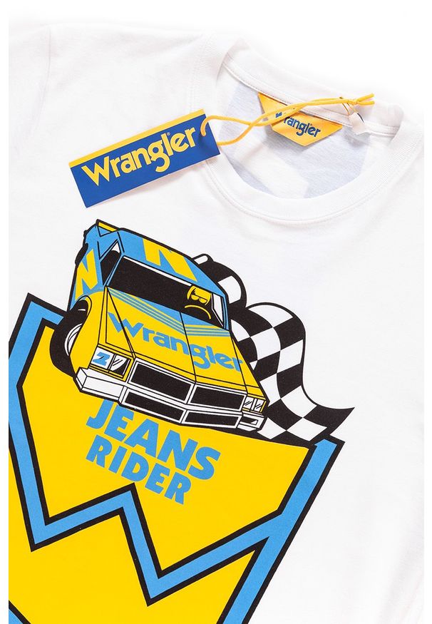 Wrangler - WRANGLER T SHIRT B&Y CREW TEE WHITE W7C41FK12 112131688. Materiał: bawełna. Wzór: nadruk. Sezon: lato