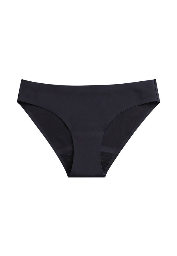 Intica - Figi menstruacyjne chłonne z oddychającego materiału Heliette. Kolor: czarny. Materiał: materiał. Wzór: gładki