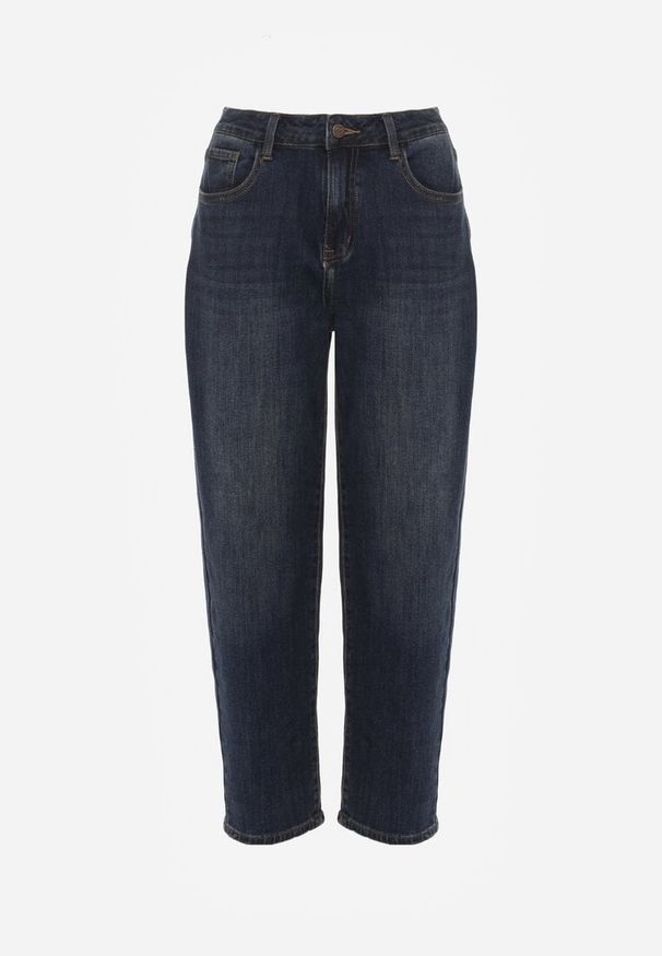 Renee - Granatowe Jeansy Mom Fit High Waist z Wiskozą Erralia. Okazja: na co dzień, na spacer. Stan: podwyższony. Kolor: niebieski. Styl: casual
