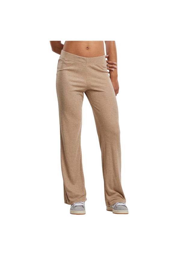 Urban Classics - Spodnie Damskie Prążkowana. Kolor: beżowy. Materiał: prążkowany. Długość: długie