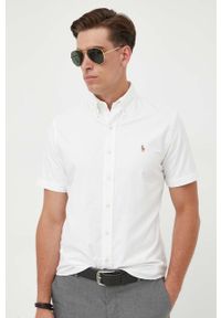 Polo Ralph Lauren koszula bawełniana męska kolor biały regular z kołnierzykiem button-down. Typ kołnierza: button down, polo. Kolor: biały. Materiał: bawełna. Długość rękawa: krótki rękaw. Długość: krótkie