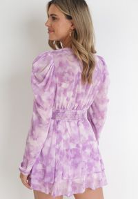 Born2be - Fioletowa Rozkloszowana Sukienka Mini z Cienkimi Gumkami i Paskiem z Klamrą Jentria. Okazja: na co dzień. Kolor: fioletowy. Styl: casual, klasyczny. Długość: mini #5