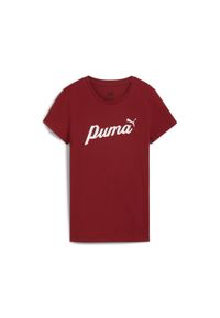 Puma - Damska koszulka ESS+ Script PUMA Intense Red. Kolor: czerwony. Wzór: aplikacja #1