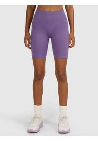 4f - 4F Legginsy kolarki treningowe bezszwowe damskie - fioletowe XS/S. Stan: podwyższony. Kolor: różowy. Materiał: dzianina, włókno, syntetyk, materiał, elastan. Wzór: gładki, ze splotem. Sport: fitness