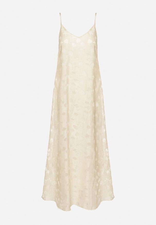 Born2be - Beżowa Sukienka z Wiskozą o Trapezowym Kroju na Ramiączkach Silarelle. Okazja: na co dzień. Typ kołnierza: dekolt w kształcie V. Kolor: beżowy. Materiał: wiskoza. Długość rękawa: na ramiączkach. Typ sukienki: trapezowe. Styl: elegancki, casual