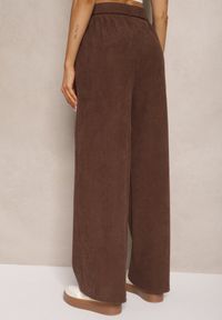 Renee - Brązowe Spodnie Sztruksowe o Szerokim Kroju High Waist z Paskiem Valoma. Okazja: na co dzień. Stan: podwyższony. Kolor: brązowy. Materiał: sztruks. Styl: retro, elegancki, casual #8