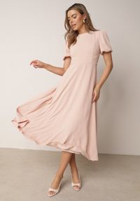 Born2be - Różowa Elegancka Sukienka VICES o Rozkloszowanym Kroju z Krótkim Rękawem Aezith. Okazja: na ślub cywilny, na komunię, na wesele. Kolor: różowy. Długość rękawa: krótki rękaw. Typ sukienki: proste, rozkloszowane. Styl: elegancki #1