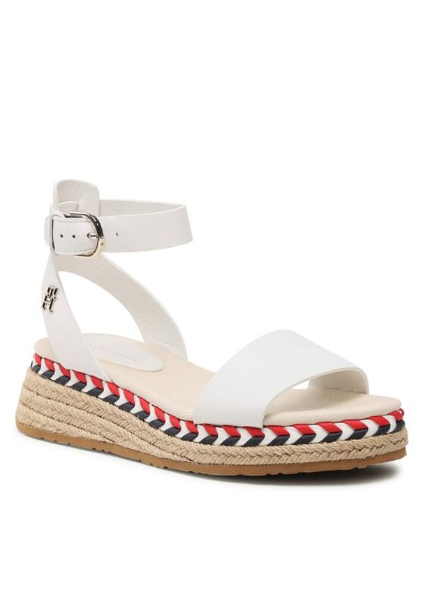 TOMMY HILFIGER - Tommy Hilfiger Espadryle Low Wedge Sandal FW0FW07080 Biały. Kolor: biały. Materiał: skóra