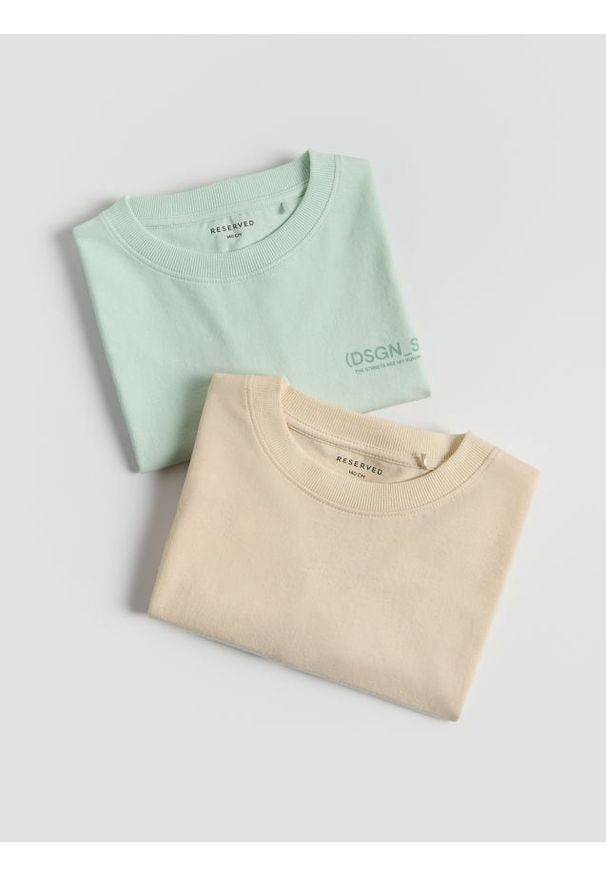 Reserved - Bawełniany t-shirt 2 pack - jasnoturkusowy. Kolor: turkusowy. Materiał: bawełna