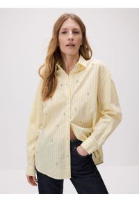 Reserved - Bawełniana koszula z aplikacjami - jasnożółty. Kolor: żółty. Materiał: bawełna. Wzór: aplikacja #1