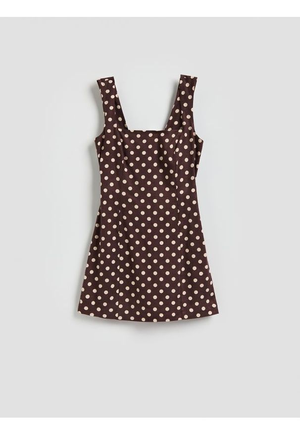 Reserved - Sukienka mini z lnem - ciemnobrązowy. Kolor: brązowy. Materiał: len. Długość: mini