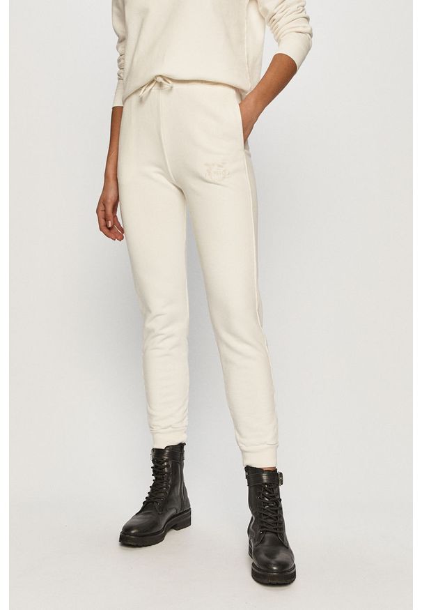 Pinko - Spodnie. Kolor: biały. Materiał: bawełna, dzianina. Wzór: gładki