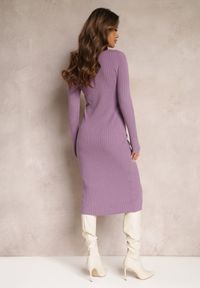 Renee - Fioletowa Sweterkowa Sukienka Midi Ehedga. Kolor: fioletowy. Materiał: tkanina, dzianina. Długość: midi #4