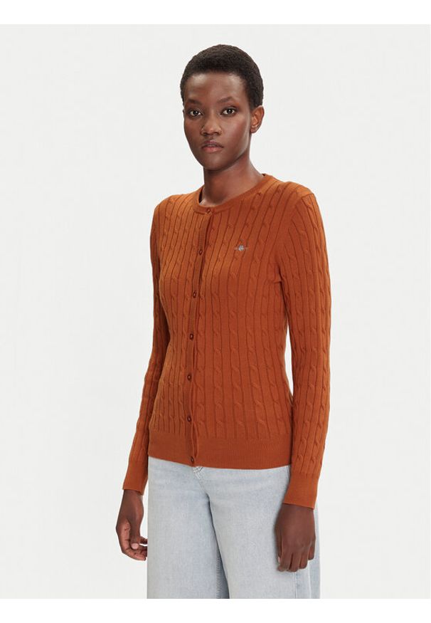 GANT - Gant Kardigan 4800103 Brązowy Slim Fit. Kolor: brązowy. Materiał: bawełna