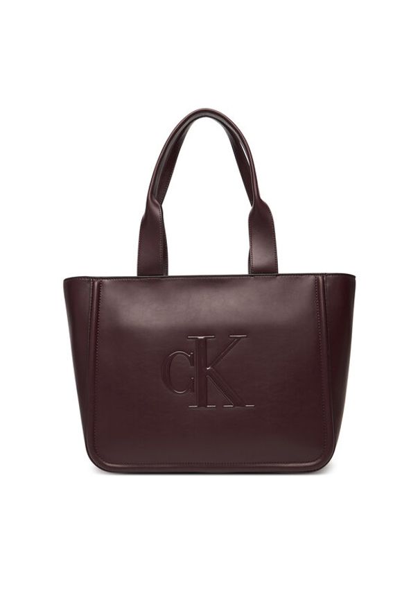 Calvin Klein Torebka Bold Ck Medium Tote LV04F3218G Bordowy. Kolor: czerwony. Materiał: skórzane