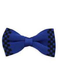 Mucha Typu Knit - Alties - Niebieska w Czarną Kratką. Kolor: niebieski. Materiał: tkanina, dziergany. Wzór: geometria, kratka. Styl: elegancki, sportowy #1