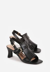 Born2be - Czarne Sandały na Obcasie Ozdobione Frędzlami Ianasesis. Okazja: na co dzień. Kolor: czarny. Materiał: jeans, koronka. Wzór: aplikacja. Sezon: lato. Obcas: na obcasie. Styl: casual, elegancki. Wysokość obcasa: średni #2