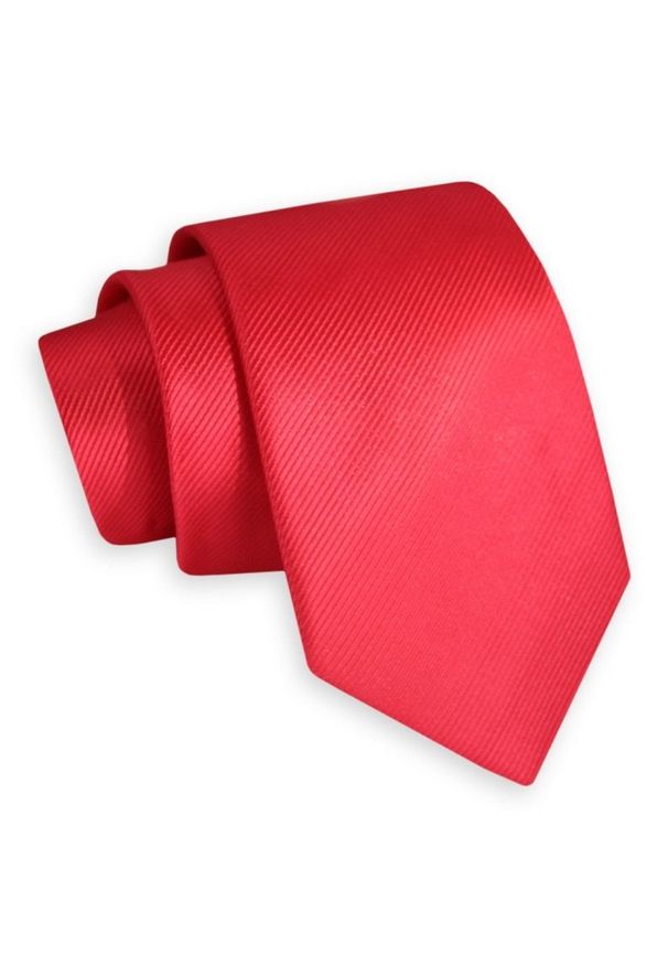 Czerwony Klasyczny Szeroki Krawat -Angelo di Monti- 7 cm, Męski, Elegancki, w Tłoczony Prążek. Kolor: czerwony. Wzór: prążki. Styl: elegancki, klasyczny
