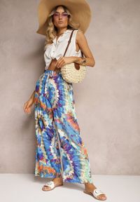 Renee - Niebieskie Wiskozowe Spodnie o Szerokim Kroju High Waist Tie Dye z Gumką w Talii Nalflea. Stan: podwyższony. Kolor: niebieski. Materiał: wiskoza. Sezon: lato