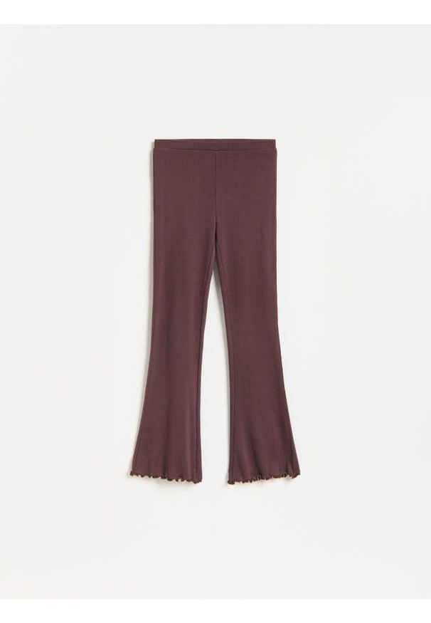 Reserved - Legginsy flare - mahoniowy. Kolor: brązowy. Materiał: bawełna, dzianina