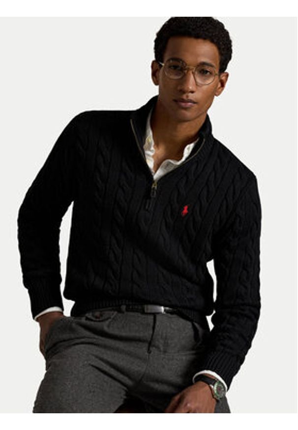 Polo Ralph Lauren Sweter 710810841006 Czarny Regular Fit. Typ kołnierza: polo. Kolor: czarny. Materiał: bawełna