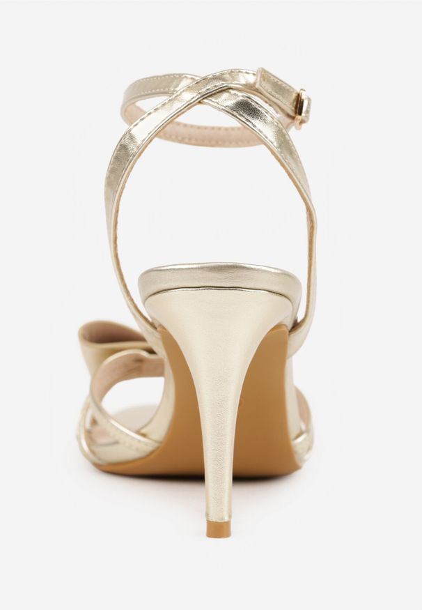 Born2be - Złote Sandały VICES na Szpilce z Kokardką Rosedust. Okazja: na wesele, na ślub cywilny. Zapięcie: sprzączka. Kolor: złoty. Wzór: aplikacja. Obcas: na szpilce. Styl: klasyczny, elegancki