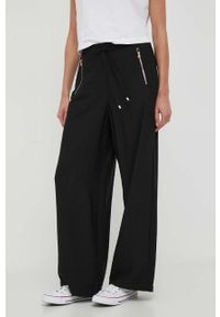 DKNY - Dkny spodnie damskie kolor czarny proste high waist. Okazja: na co dzień. Stan: podwyższony. Kolor: czarny. Materiał: tkanina. Styl: casual #1