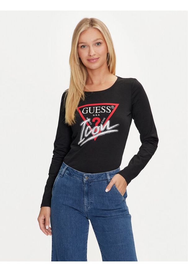 Guess Bluzka Icon W4YI33 I3Z14 Czarny Slim Fit. Kolor: czarny. Materiał: bawełna