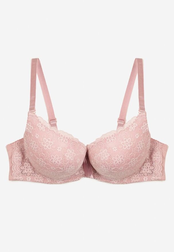 Renee - Różowy Biustonosz z Efektem Push Up z Delikatną Koronką Xilemia. Kolor: różowy. Materiał: koronka. Rodzaj stanika: push-up. Wzór: koronka