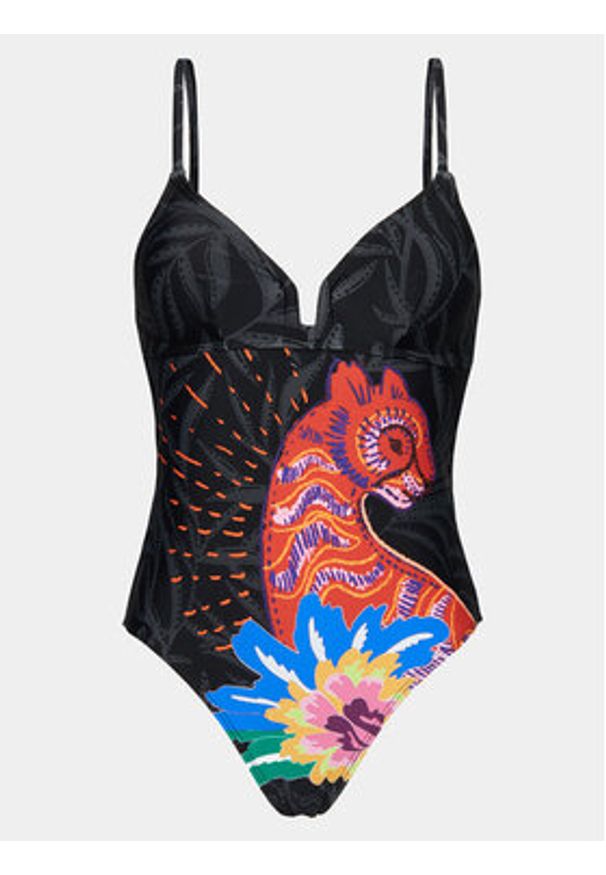 Desigual Strój kąpielowy Panter 24SWMK01 Czarny. Kolor: czarny. Materiał: syntetyk. Wzór: motyw zwierzęcy