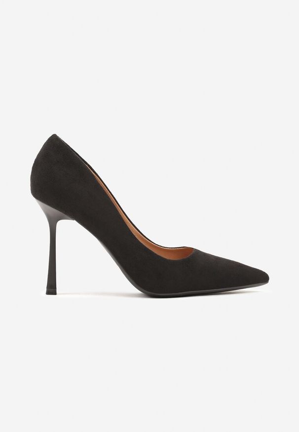 Renee - Czarne Klasyczne Szpilki z Ekozamszu z Noskiem w Szpic Sanarielle. Nosek buta: szpiczasty. Kolor: czarny. Materiał: jeans. Obcas: na szpilce. Styl: klasyczny. Wysokość obcasa: średni