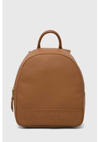 Love Moschino plecak damski kolor brązowy mały gładki. Kolor: brązowy. Wzór: gładki #1